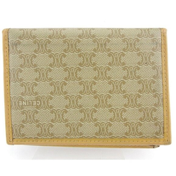 CELINE Case Case Macadam Beige PVC ?~ Leather Authentic Used - Picture 1 of 14